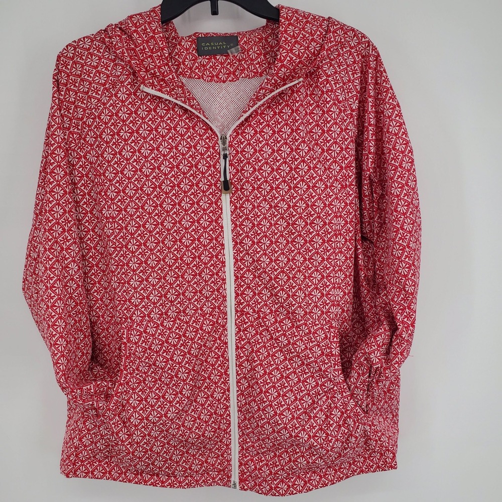 Casual Identity Women's Red Geometric Print Lightweight Windbreaker Jacket